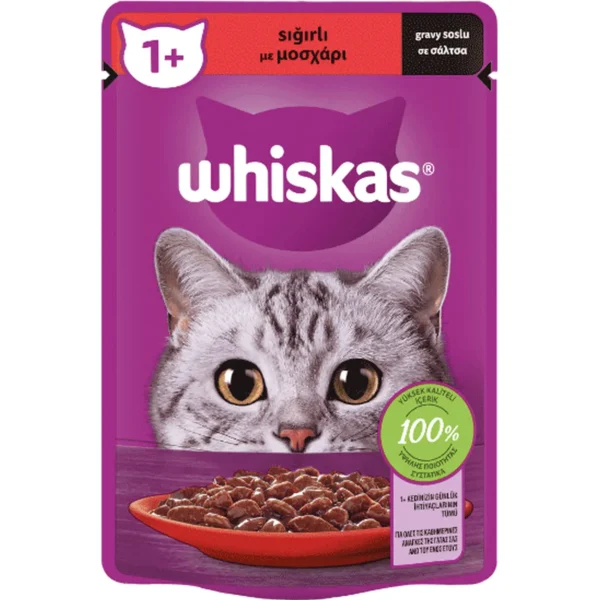 Whiskas Φακελάκι Adult Πλήρης Υγρή Τροφή Γάτας Μοσχάρι σε Σάλτσα 85g
